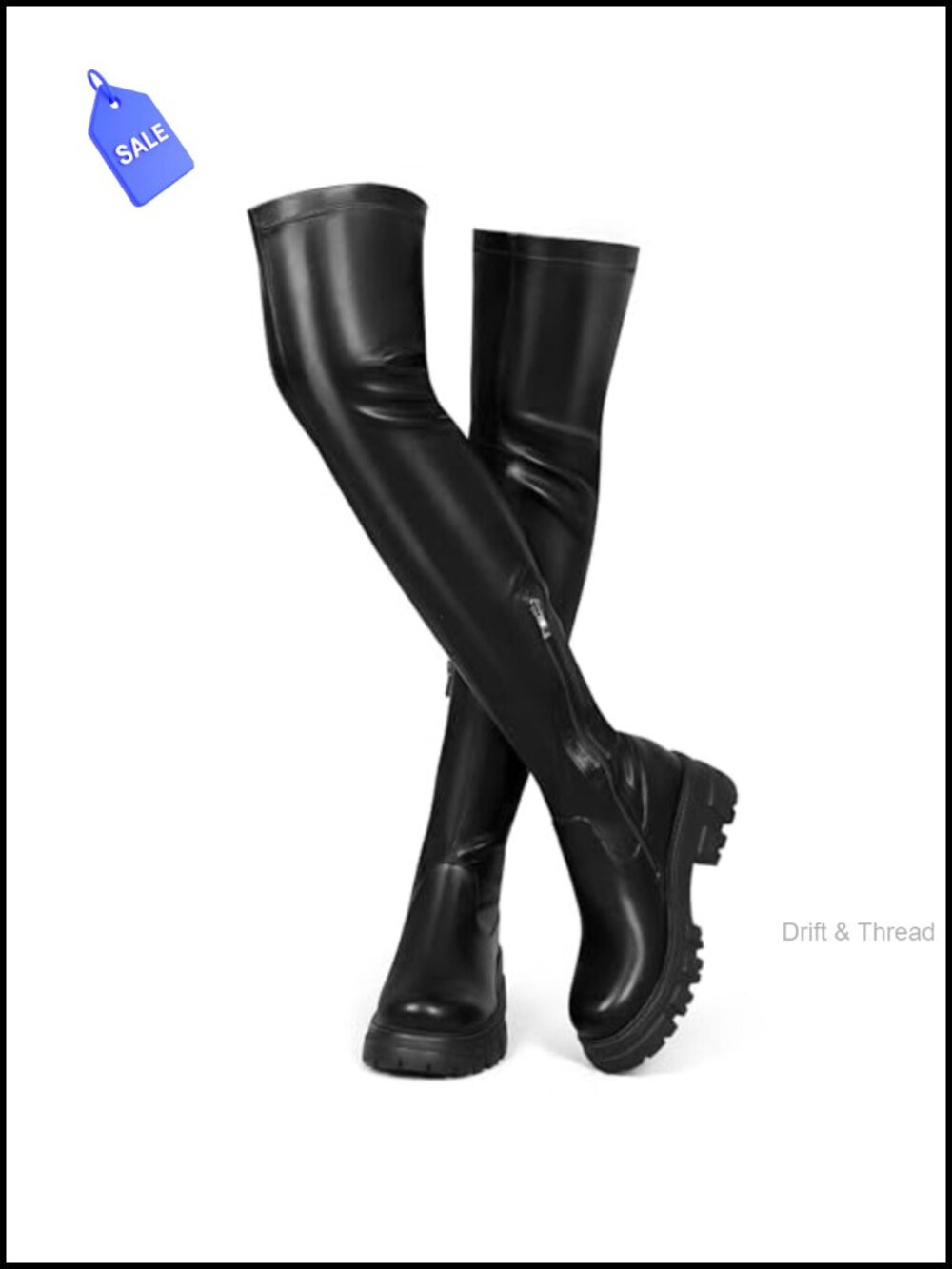 Thigh High Boots Stretch Over The Knee Block Heel Faux Leather